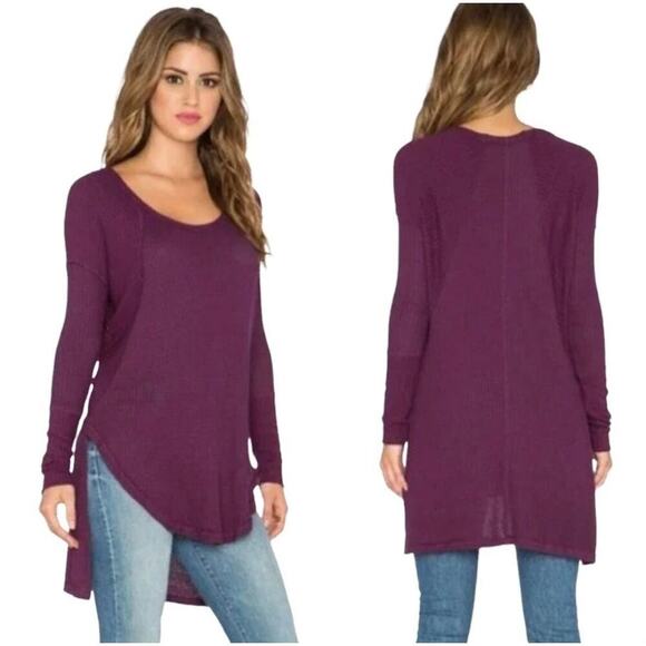 Free People Women's Oversized Waffle Knit Thermal Long Sleeve Top Small Purple‎ - Picture 1 of 10